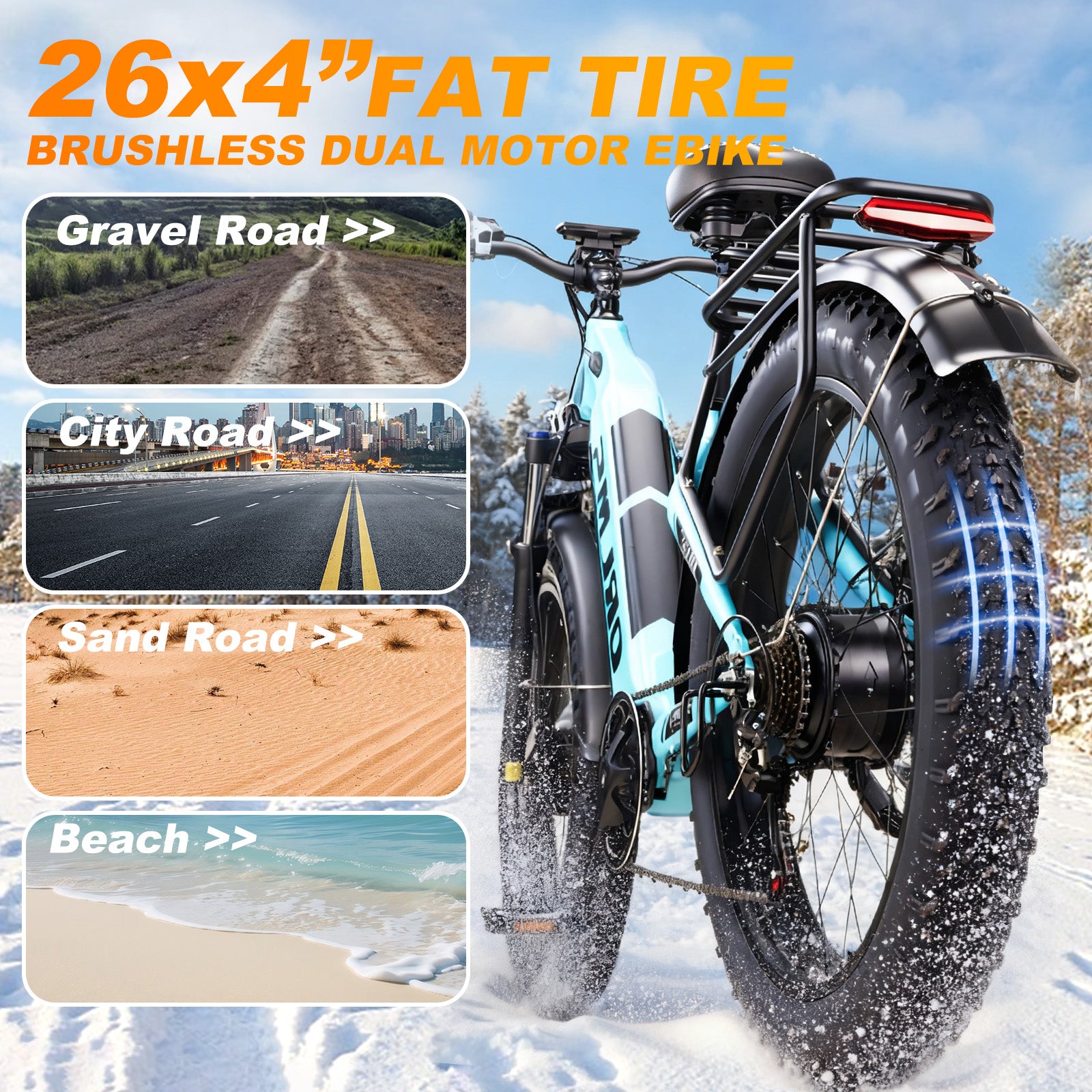 MENORX MN-6 Dual Motor Electric Bike 26''Fat Tire 52V 23Ah 8000W
