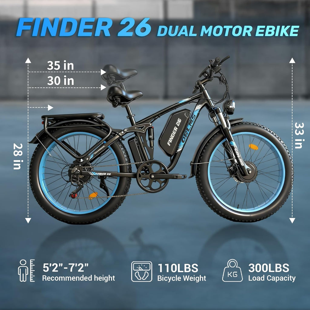 MENORX Finder 26 Dual Motor Electric Bike 26"x4" Fat Tire Full Suspension