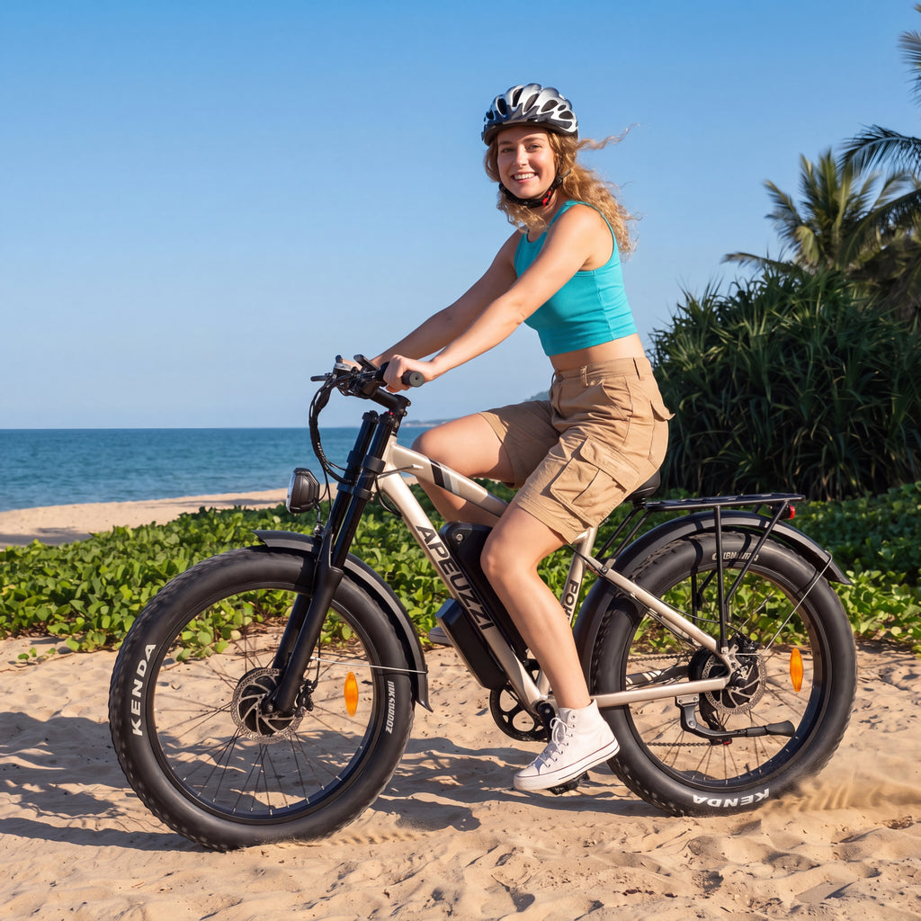 APEUZZI Dual Motor Electric Bike, 105-Mile Range & 50 MPH Max Speed, 26" Fat Tire Off-Road Ebike, Shimano 7-Speed